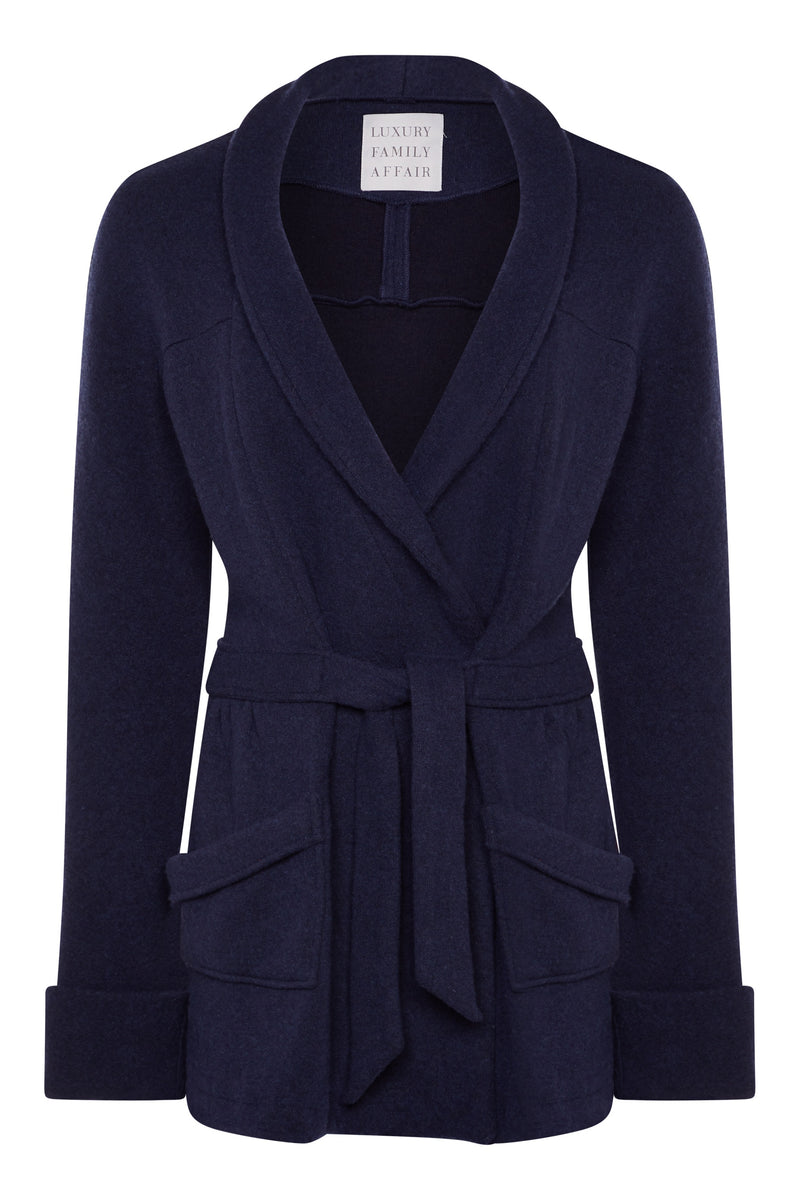 LONDON Blue Double Face Belted Cardigan Jacket