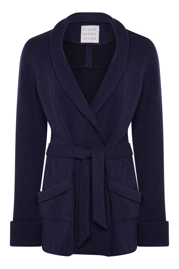 LONDON Blue Double Face Belted Cardigan Jacket