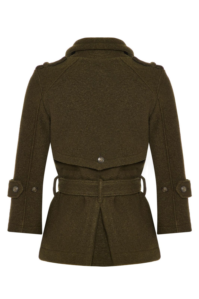 CLAUDIA Khaki Boiled Wool Belted Military Gilet