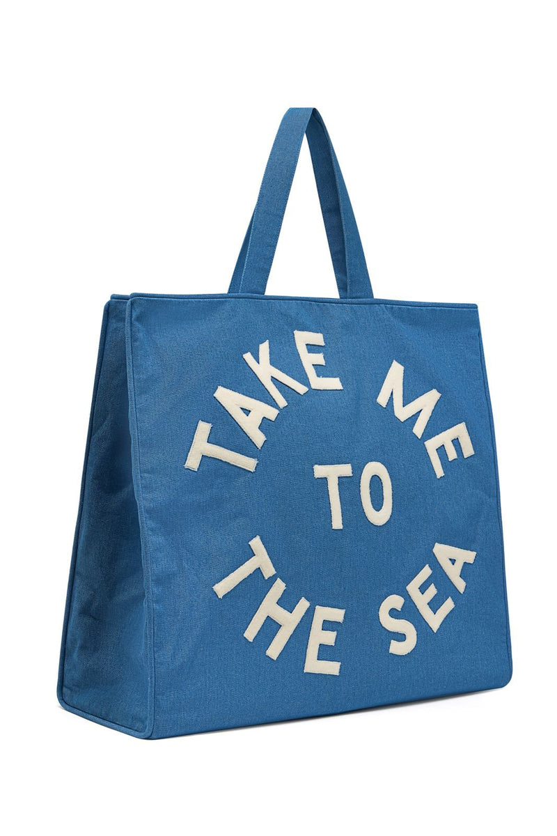 MAXI WEEKENDER denim beach bag TAKE ME TO THE SEA