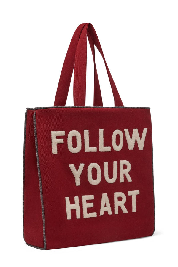 WALTON Red Recycled Canvas Tote Bag FOLLOW YOUR HEART