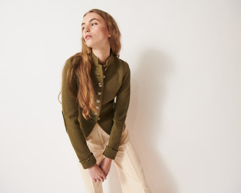 REGIMENTAL Olive Green Boiled Wool Tailored Uniform Jacket with Model