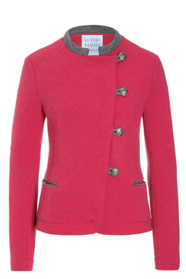 OTTOMAN Pink with Grey Wool Asymmetrical Hunters Jacket Front