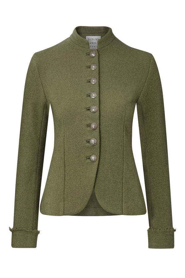 REGIMENTAL Olive Green Boiled Wool Tailored Uniform Jacket Front
