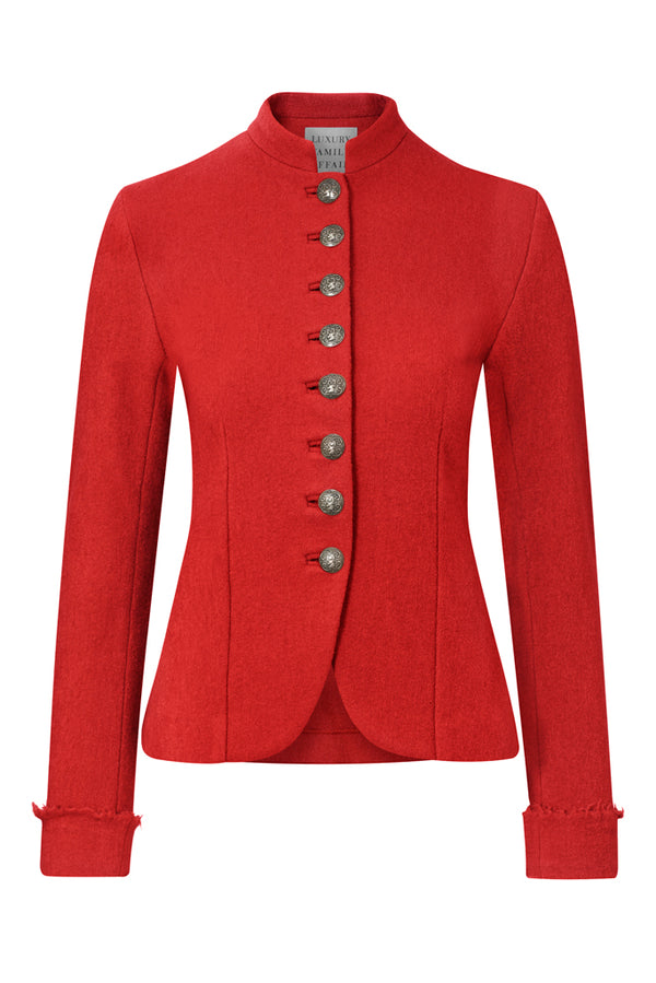 REGIMENTAL Crimson Red Boiled Wool Tailored Uniform Jacket Front