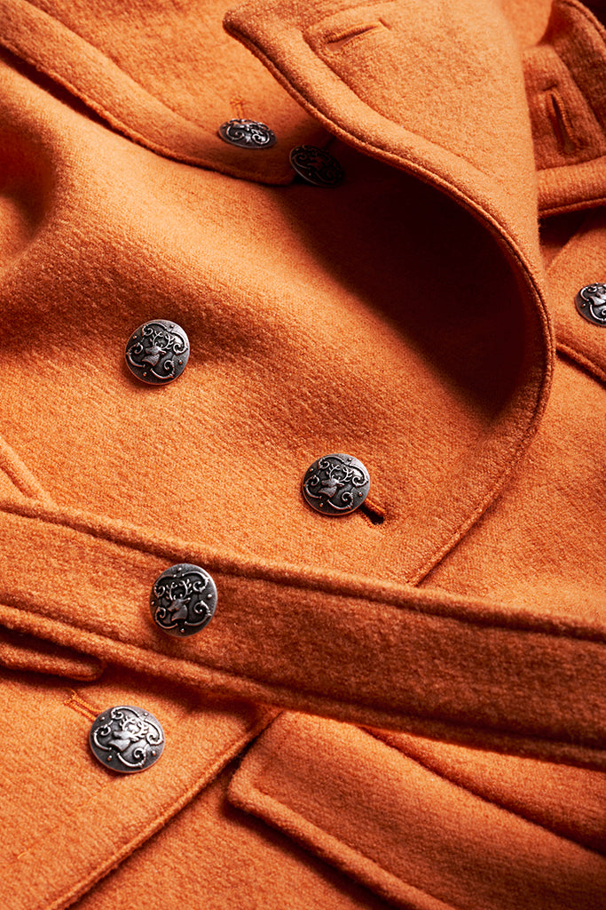 CLAUDIA Orange Boiled Wool Belted Military Jacket Detail