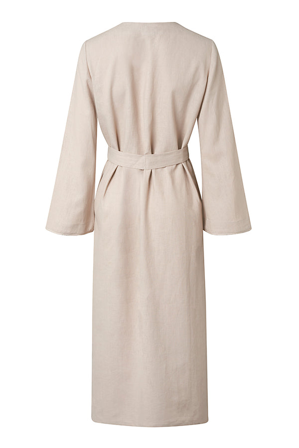 ST. TROPEZ Beige Pure Organic Linen Belted Kimono Robe Dress
