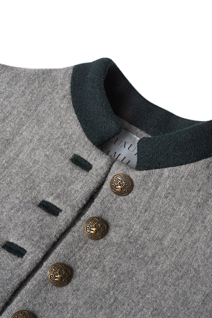 REGIMENTAL Grey with Green Boiled Wool Tailored Uniform Jacket Detail 1