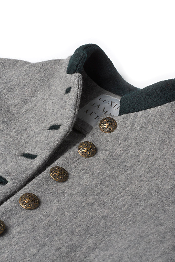 REGIMENTAL Grey with Green Boiled Wool Tailored Uniform Jacket Detail 2