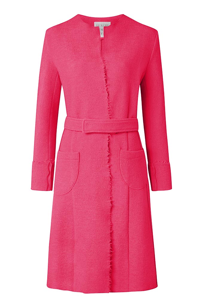 COCO Bright Pink Boiled Wool Cardigan Coat Front